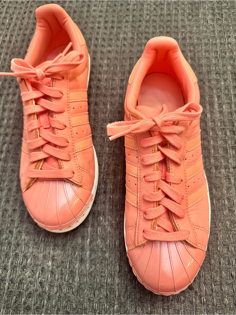 Adidas superstars with metal shell toe in Rose. BY9750